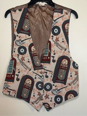 Vintage Backroad Blues Men's Music-Print Vest in Brown & Multicolor
